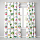 Cute Kawaii Rainbow Sun Flowers Plant Pots Seamless Pattern Grey Background  Readymade Eyelet Ring Top Thermal 100% Blackout Curtains