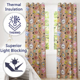 Cute Kawaii School Cat Books Apple Clock Supplies  Pattern Peach Background  Readymade Eyelet Ring Top Thermal 100% Blackout Curtains
