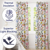 Cute Kawaii School Cat Books Apple Clock Supplies  Pattern Cream Background  Readymade Eyelet Ring Top Thermal 100% Blackout Curtains