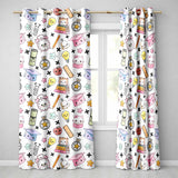 Cute Kawaii School Cat Books Apple Clock Supplies  Pattern Cream Background  Readymade Eyelet Ring Top Thermal 100% Blackout Curtains
