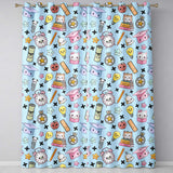 Cute Kawaii School Cat Books Apple Clock Supplies  Pattern Blue Background  Readymade Eyelet Ring Top Thermal 100% Blackout Curtains