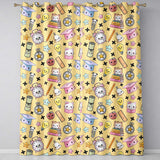Cute Kawaii School Cat Books Apple Clock Supplies  Pattern Yellow Background  Readymade Eyelet Ring Top Thermal 100% Blackout Curtains