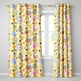 Cute Kawaii School Cat Books Apple Clock Supplies  Pattern Yellow Background  Readymade Eyelet Ring Top Thermal 100% Blackout Curtains