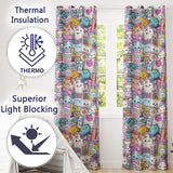 Cute Kawaii School Supplies Science Art Cute Pattern Blue Background  Readymade Eyelet Ring Top Thermal 100% Blackout Curtains