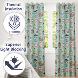 Cute Kawaii Graduate Boy Science Art Supplies Seamless Pattern Mint Background  Readymade Eyelet Ring Top Thermal 100% Blackout Curtains
