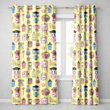 Cute Kawaii Graduation School Science Art Supplies  Pattern Yellow Background  Readymade Eyelet Ring Top Thermal 100% Blackout Curtains