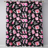 Cute Kawaii Valentine Love Hearts Syringe Gift Calendar   Black Background  Readymade Eyelet Ring Top Thermal 100% Blackout Curtains