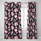 Cute Kawaii Valentine Love Hearts Syringe Gift Calendar   Black Background  Readymade Eyelet Ring Top Thermal 100% Blackout Curtains