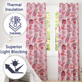 Cute Kawaii Valentine Love Hearts Syringe Gift Calendar   Pink Background  Readymade Eyelet Ring Top Thermal 100% Blackout Curtains