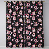Romantic Couple Kissing Floral Bouquet Hearts Seamless Pattern Black Background  Readymade Eyelet Ring Top Thermal 100% Blackout Curtains