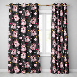 Romantic Couple Kissing Floral Bouquet Hearts Seamless Pattern Black Background  Readymade Eyelet Ring Top Thermal 100% Blackout Curtains