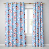 Romantic Couple Kissing Floral Bouquet Hearts Seamless Pattern Blue Background  Readymade Eyelet Ring Top Thermal 100% Blackout Curtains
