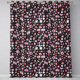 Cute Love  Couple Gifts Cakes Teddy Bear Seamless Pattern Black Background  Readymade Eyelet Ring Top Thermal 100% Blackout Curtains