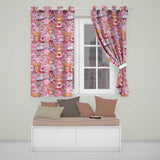 Cute Teddy Bear Cupid Cakes Hearts Flowers Valentine Kawaii   Pink Background  Readymade Eyelet Ring Top Thermal 100% Blackout Curtains