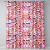 Cute Teddy Bear Cupid Cakes Hearts Flowers Valentine Kawaii   Pink Background  Readymade Eyelet Ring Top Thermal 100% Blackout Curtains