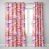 Cute Teddy Bear Cupid Cakes Hearts Flowers Valentine Kawaii   Pink Background  Readymade Eyelet Ring Top Thermal 100% Blackout Curtains