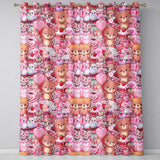 Cute Teddy Bear Cupid Cakes Hearts Flowers Valentine Kawaii   Red Background  Readymade Eyelet Ring Top Thermal 100% Blackout Curtains