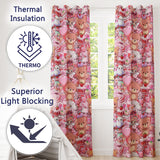 Cute Teddy Bear Cupid Cakes Hearts Flowers Valentine Kawaii   Red Background  Readymade Eyelet Ring Top Thermal 100% Blackout Curtains