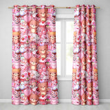 Cute Teddy Bear Cupid Cakes Hearts Flowers Valentine Kawaii   Red Background  Readymade Eyelet Ring Top Thermal 100% Blackout Curtains