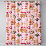Cute Gingerbread Man Christmas Tree Candy Cane Holiday  Pattern Pink Background  Readymade Eyelet Ring Top Thermal 100% Blackout Curtains