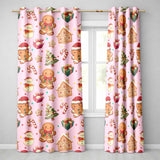 Cute Gingerbread Man Christmas Tree Candy Cane Holiday  Pattern Pink Background  Readymade Eyelet Ring Top Thermal 100% Blackout Curtains