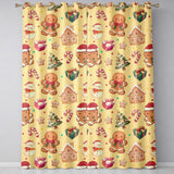 Cute Gingerbread Man Christmas Tree Candy Cane Holiday   Yellow Background  Readymade Eyelet Ring Top Thermal 100% Blackout Curtains