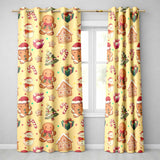 Cute Gingerbread Man Christmas Tree Candy Cane Holiday   Yellow Background  Readymade Eyelet Ring Top Thermal 100% Blackout Curtains