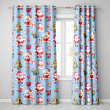 Cute Santa Claus Mrs Claus Snowman Christmas Gift  Pattern Blue Background  Readymade Eyelet Ring Top Thermal 100% Blackout Curtains