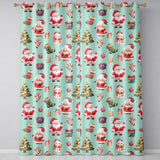 Cute Santa Claus Mrs Claus Snowman Christmas Gift  Pattern Teal Background  Readymade Eyelet Ring Top Thermal 100% Blackout Curtains