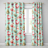 Cute Santa Claus Mrs Claus Snowman Christmas Gift  Pattern Teal Background  Readymade Eyelet Ring Top Thermal 100% Blackout Curtains