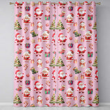 Cute Santa Claus Mrs Claus Snowman Christmas Gift Candy Cane   Pink Background  Readymade Eyelet Ring Top Thermal 100% Blackout Curtains