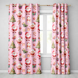 Cute Santa Claus Mrs Claus Snowman Christmas Gift Candy Cane   Pink Background  Readymade Eyelet Ring Top Thermal 100% Blackout Curtains