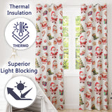 Cute Santa Claus Mrs Claus Snowman Christmas Gift Candy Cane   White Background  Readymade Eyelet Ring Top Thermal 100% Blackout Curtains