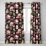 Cute Santa Claus Mrs Claus Snowman Christmas Gift Candy Cane   Black Background  Readymade Eyelet Ring Top Thermal 100% Blackout Curtains