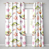 Cute Sea Turtle Starfish Shell Kawaii Ocean  Pattern Light Grey Background  Readymade Eyelet Ring Top Thermal 100% Blackout Curtains