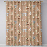 Cute Woodland Animals Koala Kangaroo Bear Floral  Pattern Brown Background  Readymade Eyelet Ring Top Thermal 100% Blackout Curtains
