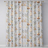 Cute Woodland Animals Koala Kangaroo Bear Floral  Pattern Grey Background  Readymade Eyelet Ring Top Thermal 100% Blackout Curtains