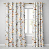 Cute Woodland Animals Koala Kangaroo Bear Floral  Pattern Grey Background  Readymade Eyelet Ring Top Thermal 100% Blackout Curtains