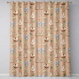 Cute Woodland Animals Koala Kangaroo Bear Floral  Pattern Taupe Background  Readymade Eyelet Ring Top Thermal 100% Blackout Curtains