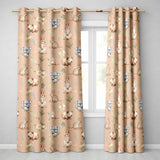 Cute Woodland Animals Koala Kangaroo Bear Floral  Pattern Taupe Background  Readymade Eyelet Ring Top Thermal 100% Blackout Curtains