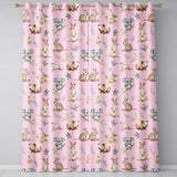 Cute Woodland Animals Koala Kangaroo Bear Floral  Pattern Pink Background  Readymade Eyelet Ring Top Thermal 100% Blackout Curtains