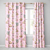 Cute Woodland Animals Koala Kangaroo Bear Floral  Pattern Pink Background  Readymade Eyelet Ring Top Thermal 100% Blackout Curtains