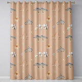 Cute Safari Animals Giraffe Lion Zebra Parrot Seamless Pattern Brown Background  Readymade Eyelet Ring Top Thermal 100% Blackout Curtains
