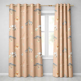 Cute Safari Animals Giraffe Lion Zebra Parrot Seamless Pattern Brown Background  Readymade Eyelet Ring Top Thermal 100% Blackout Curtains