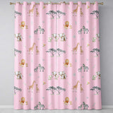 Cute Safari Animals Giraffe Lion Zebra Parrot Seamless Pattern Pink Background  Readymade Eyelet Ring Top Thermal 100% Blackout Curtains