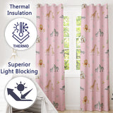 Cute Safari Animals Giraffe Lion Zebra Parrot Seamless Pattern Pink Background  Readymade Eyelet Ring Top Thermal 100% Blackout Curtains