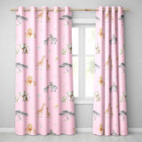 Cute Safari Animals Giraffe Lion Zebra Parrot Seamless Pattern Pink Background  Readymade Eyelet Ring Top Thermal 100% Blackout Curtains