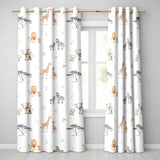 Cute Safari Animals Giraffe Lion Zebra Parrot  Pattern Grey Background  Readymade Eyelet Ring Top Thermal 100% Blackout Curtains