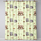 Cute Woodland Hedgehog Mushrooms Leaves Seamless Pattern Light Beige Background  Readymade Eyelet Ring Top Thermal 100% Blackout Curtains