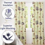 Cute Woodland Hedgehog Mushrooms Leaves Seamless Pattern Light Beige Background  Readymade Eyelet Ring Top Thermal 100% Blackout Curtains